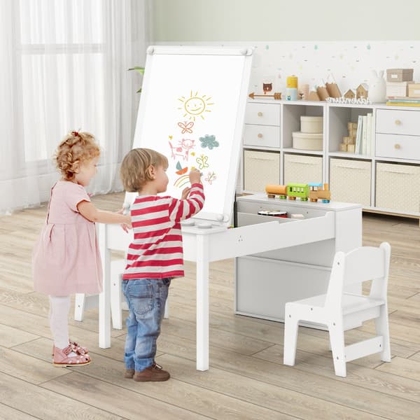 Børnekunstbord og 2 stole, justerbart staffeli, papirrulle