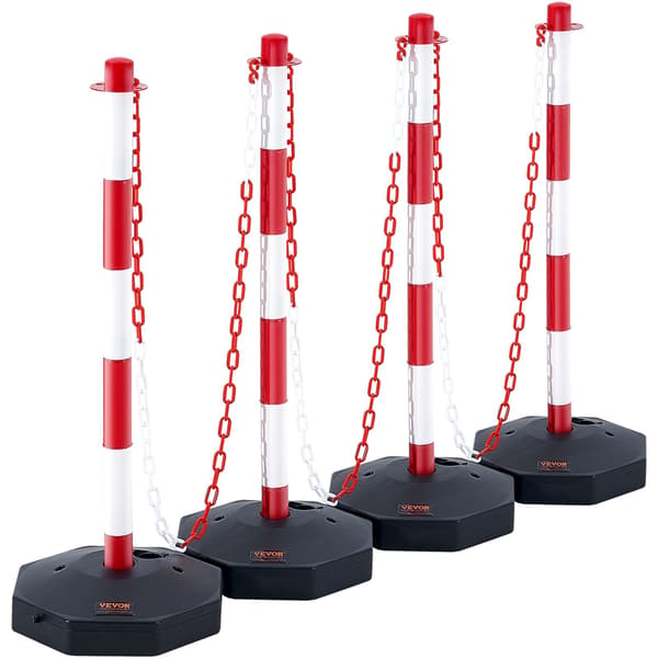 Trafikavgränsningsstolpar, 4-pack, fyllbar bas, kätting