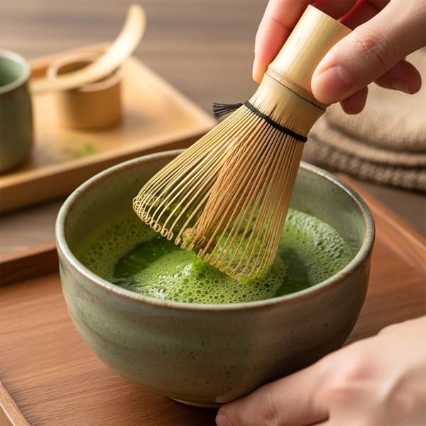 Matchavisp i bambu – 6 cm diameter, 10,5 cm höjd
