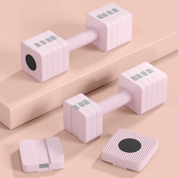 Justerbart hantelset, 2 x 5 kg, halkfritt grepp, rosa