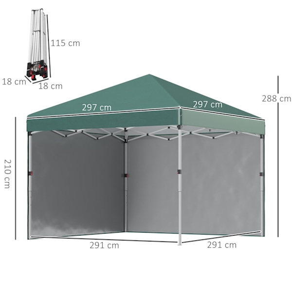Paviljong ca 3x3m, vattenavvisande, stabil, vintertät pop-up hopfällbar paviljong med 2 sidoväggar, UV-skydd 30+, hopfällbart partytält, trädgårdstält