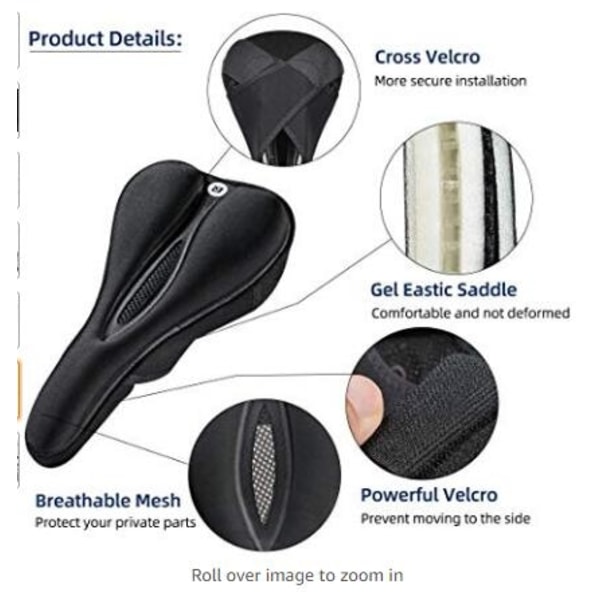 Gel cykelsadelöverdrag med memory foam, storlek L - svart