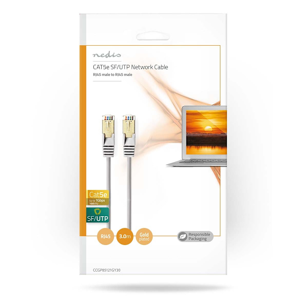 CAT5e nätverkskabel | SF/UTP | RJ45 hane | RJ45 hane | 3.00 m | Rund | PVC | Grå | Plastpåse