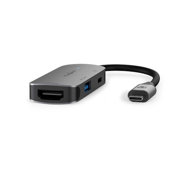 USB N Moniporttisovitin | USB 3.2 Gen 1 | USB-C™ Uros | HDMI™ Ulostulo / USB-A Naaras / USB-C™ Naaras | 5 Gbps | 0.10 m | Pyöreä | Niklattu | PVC | Ha