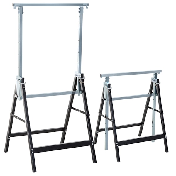 2 x stilladsbuk, foldebuk, højdejusterbar op til 200 kg, lavet af stål, sort, 68 x 58 x 80-130 cm til byggearbejde og gør-det-selv-entusiaster