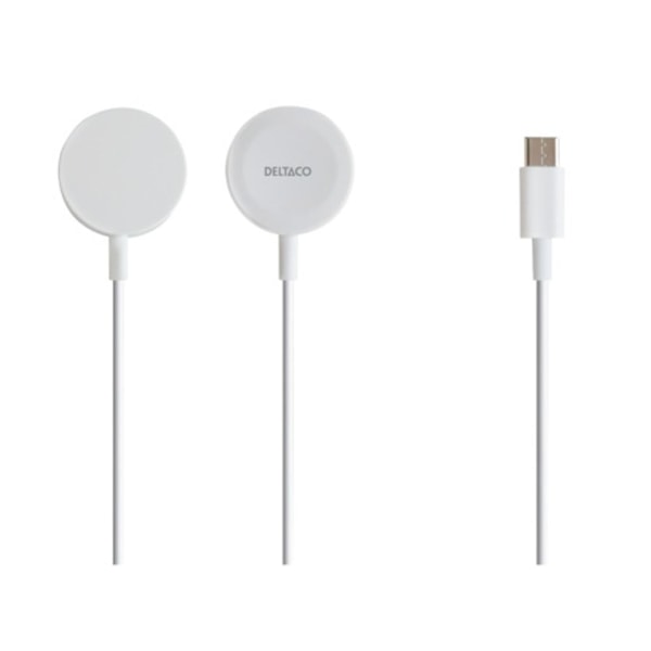 Deltaco Apple Watch laddare, USB-C, 1 m fast kabel Vit