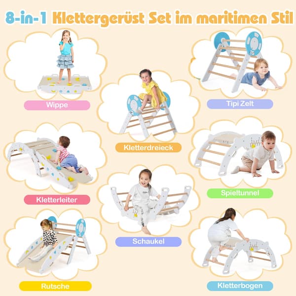 Klatresæt til småbørn med rutsjebane, bue og klodser