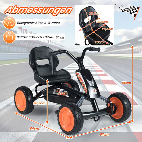 Børne-gokart med justerbart sæde, sort, alder 3-8