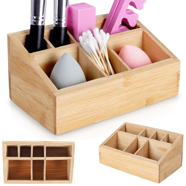 Sju-facks sminkorganizer i stilfull bambu