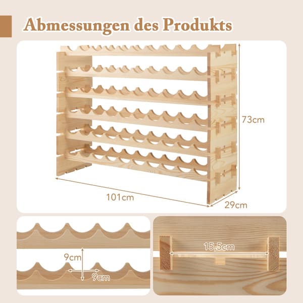 Pinottava modulaarinen viiniteline, tilaa 60 pullolle, mänty