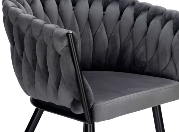 Matstol i sammet, flätad design, svarta metallben