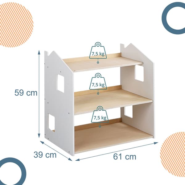 Montessori børnebogreol, husformet hylde, MDF