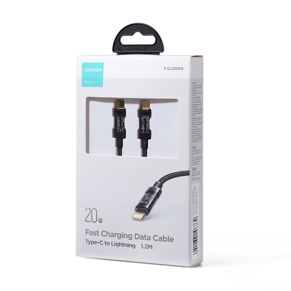 Flätad kabel för iPhone USB-C - Lightning PD 20W 1,2m svart