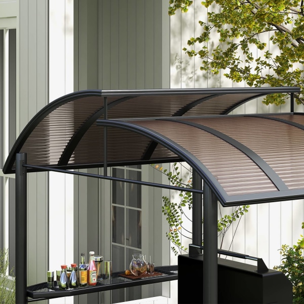 Grill Pavilion Liekkisuoja Katto Bbq Paviljonki 2 Hyllyt Uv-Suoja Pergola Puutarha Parveke Teräs Pc Tummanharmaa 240X150X230Cm