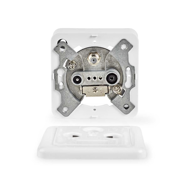 Antenne End vægdåse | 1x F-Connector Hun / 1x IEC Connector Han / 1x IEC Connector Hun | 75 Ohm | Retur sti | Hvid / Sølv