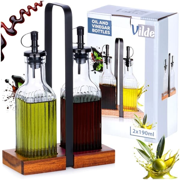 Glasolja & vinägerflaskset med stativ, 2x 190 ml