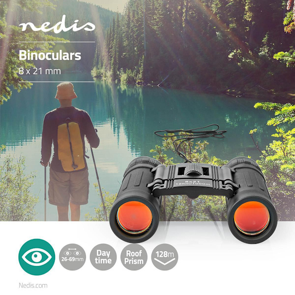 Binocular | Förstoring: 8 x | Objektivlinsdiameter: 21 mm | Synfält: 128 m | Resväska ingår | Svart