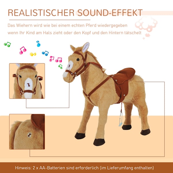 Gyngehest Ridehest Legehest Plyshest Til Børn Ståhest Med Lyd Beige 85 X 28 X 60 Cm