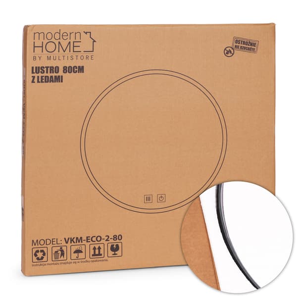 LED badeværelsesspejl, rundt 80 cm, touch control, 3 lysfarver