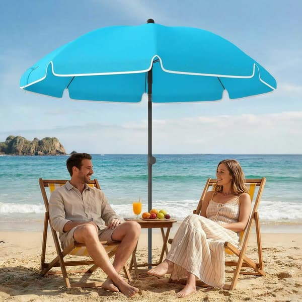 Strandparasol, 150 cm, justerbar vippefunktion, sandanker, blå