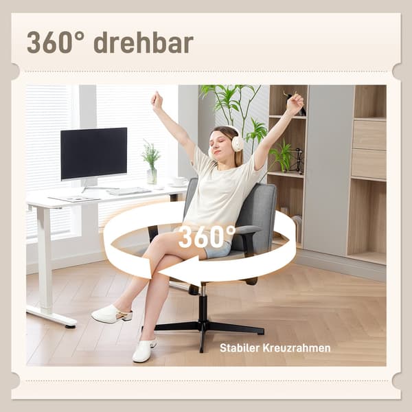 Kontorstol, Foldbare armlæn, Bredt linnedlook, Justerbar højde