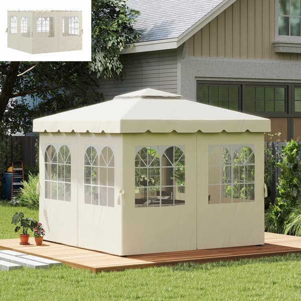 Sidepaneler til pavillon, 4 stk., 3x3m, cremefarvet, UV- og vandafvisende
