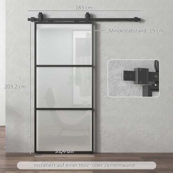 Skydedørssæt med matteret glas, soft-close, sort stål
