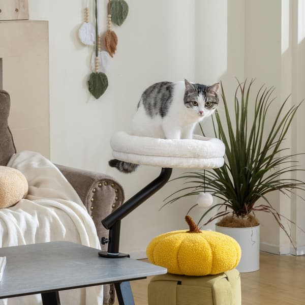 Kattbädd, 360° roterande, justerbar höjd, krämfärgad