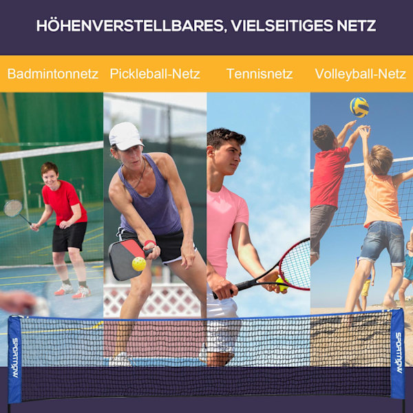 Badminton Net Sæt Sammenfoldelig Tennis Net, 103/120/155H Cm Højde Justerbar Indendørs Udendørs Badminton Net, Volleyball Net Metal Polyester Blå