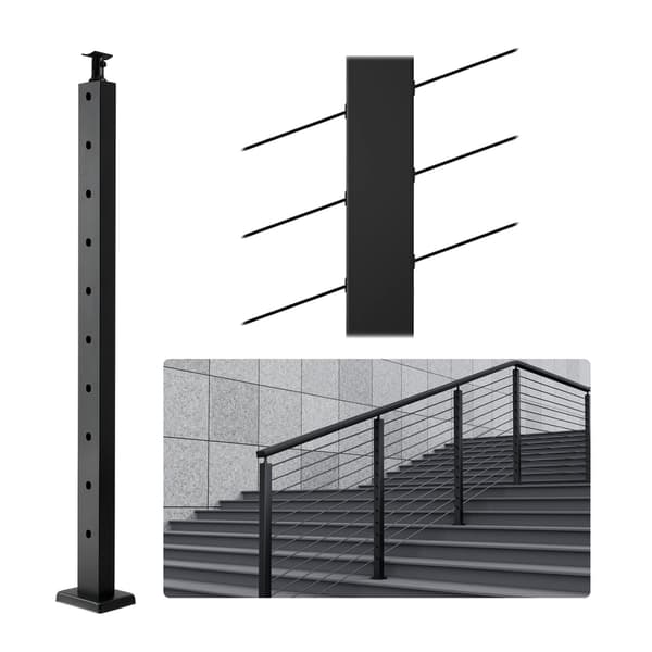 Kabelgelænderstolpe, 91 cm, 76 cm vinklet, 10 huller