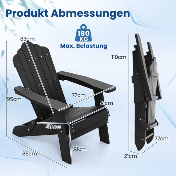 Sammenklappelig Adirondack-stol, vejrbestandig sort HIPS