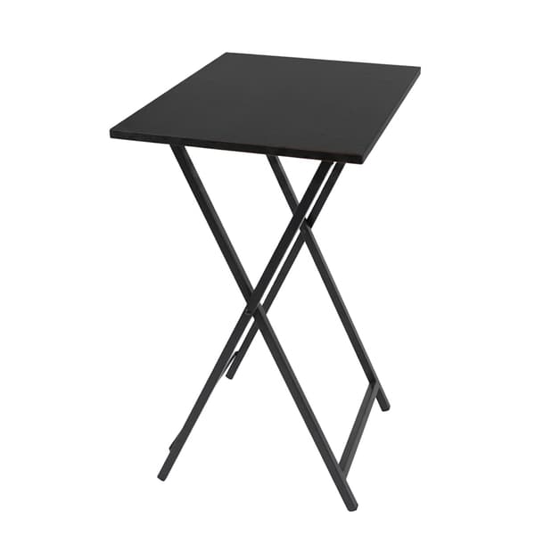 Hopfällbart sidobord i metall med träeffektskiva, svart