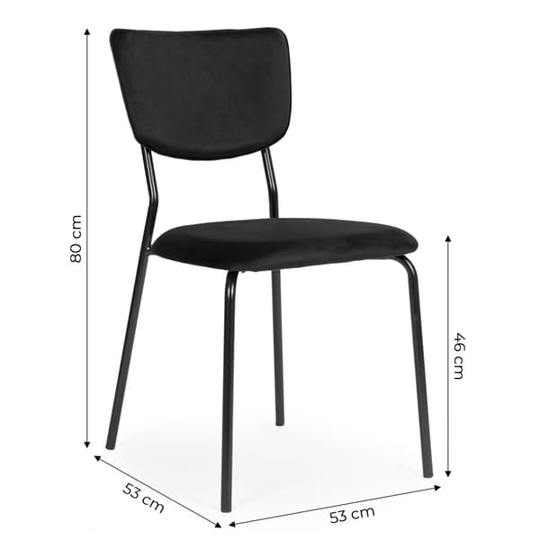Matstolar i sammet, set om 4, svarta – ergonomiska, slitstarka