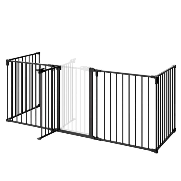 Eldstadsskydd metall 306x77cm fällbart med säkerhetsdörr