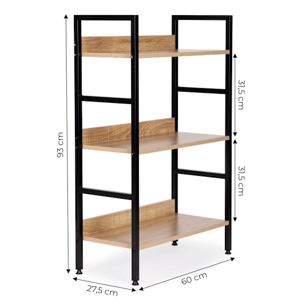 Moderne reol i træ, metalramme LOFT, 3 hylder