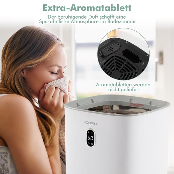 Elektrisk håndklædetørrer, 35L kapacitet, timer, hvid
