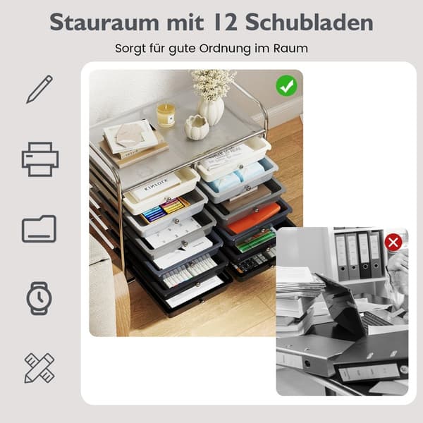 Mobil opbevaringsvogn med 12 stabelbare skuffer, sort