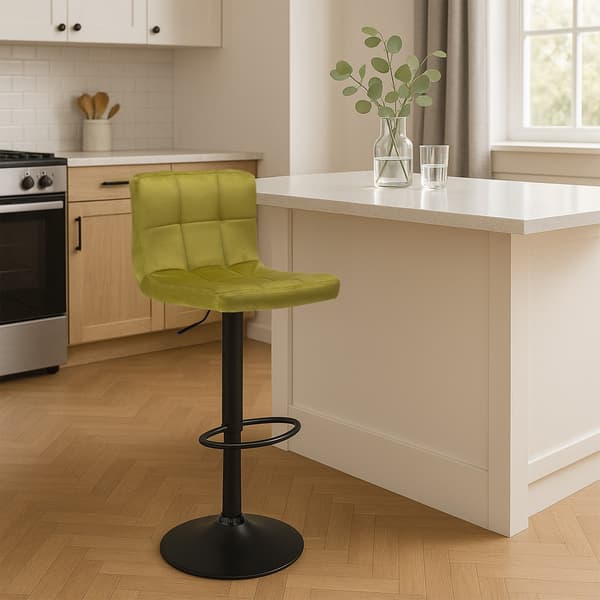 Fløjlsbarstol, justerbar højde, olivengrøn