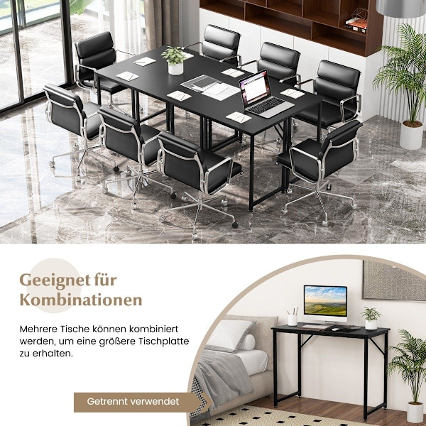 PC bord med justerbare trædepuder, kompakt computerbord, 100 x 50 x 77 cm, sort