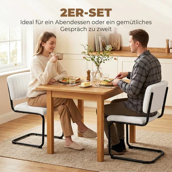 Moderna matstolar set om 2, krämfärgad teddyfleece