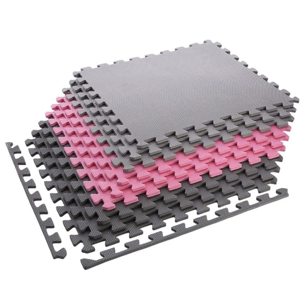 Pusselskyddsmatta, 60x60x1cm, 9-delat set, grå/rosa