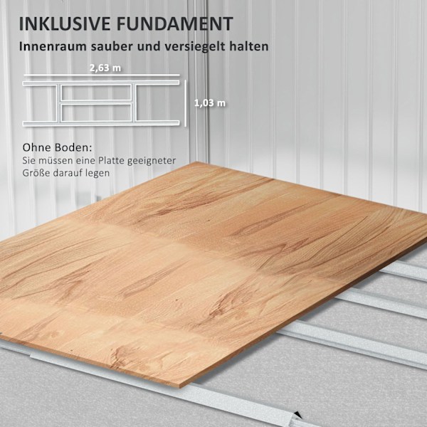 Galvanoitu teräs työkaluvaja 4,9m² 277x195x192cm työkaluvaja harjakatolla, perustus, lukittava liukuovi, säänkestävä puutarhavaja, ulkopuutarhavaja ta