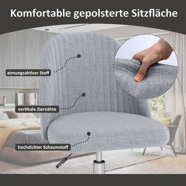 Justerbar grå armløs drejelig kontorstol – pladsbesparende design