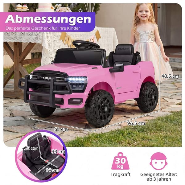 12V elektrisk åkbil för barn, rosa, med fjärrkontroll