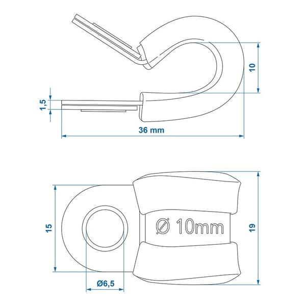 Kabelklemme 10 mm med gummibeskyttelse