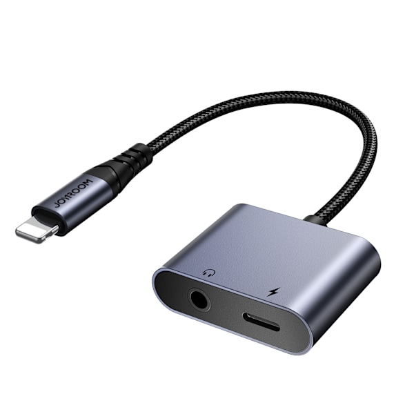 2in1 iPhone-sovitin, laturi + Lightning kuulokkeet / 3,5 mm minijakki, musta
