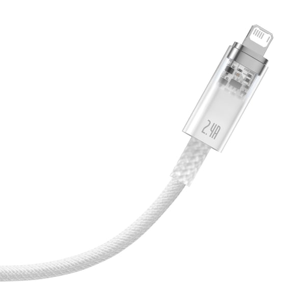 Punottu kaapeli iPhone Explorer -sarjan USB:lle - Lightning 2.4A 2m valkoinen