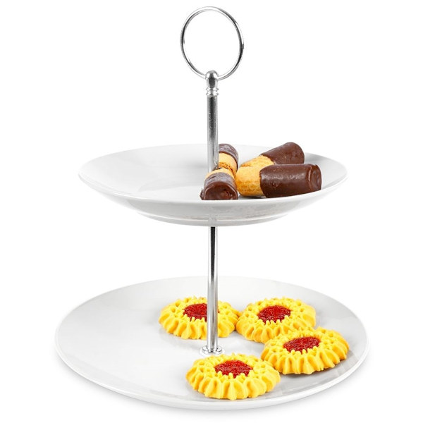 Elegant tvåvåningsfat i porslin för desserter och aptitretare