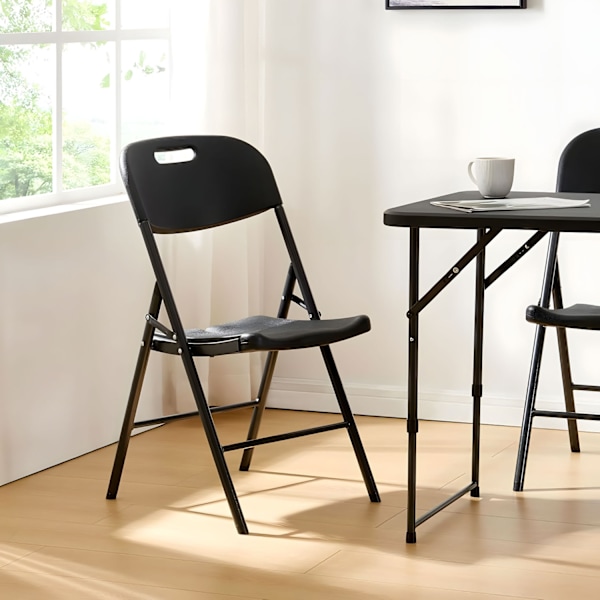 2 kpl kokoontaittuvia tuoleja, catering-setti, metalli, HDPE, musta, ModernHome