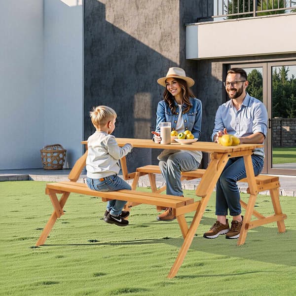 2-i-1 konvertibelt picknickbordsset, granträ, paraplyhål
